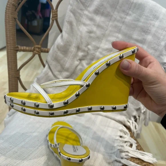 Dolce & Gabbana Studded Yellow Wedges - Picture 8 of 10